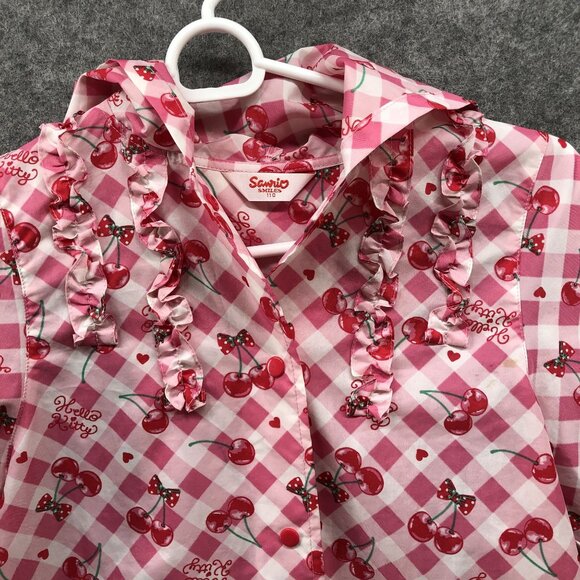 Sanrio Hello Kitty Girls 5T (110 cm) Rain Coat Hooded Pink Cherry Print Ruffle - Picture 5 of 8